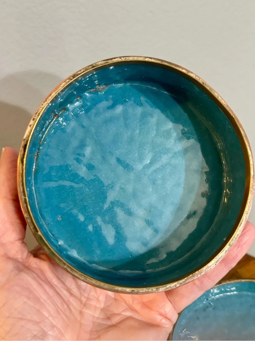 Vintage Cloisonné Enamel Trinket Box Flowers floral turquoise interior beautiful